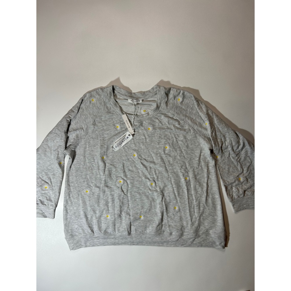 Workshop Sweatshirt Woman 2X Gray NWT Daisy Embroidered Raglan Crew Neck Sweater